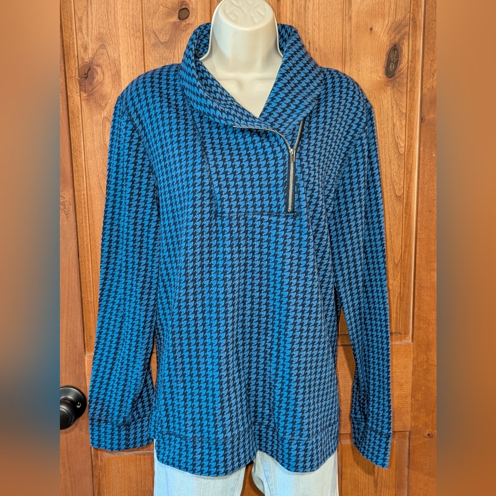 Croft & Barrow Blue Houndstooth Zip Front‎ Sweatshirt